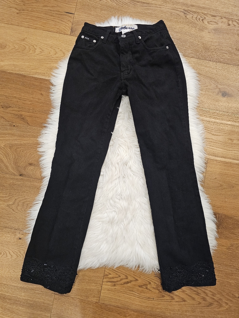 Vintage Black Women's Jeans with Embroidered Hem